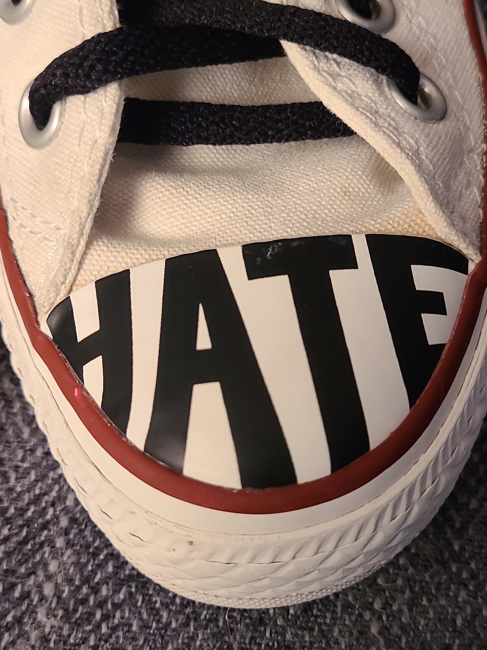 Limited Edition Converse White Low-Top Sneakers Love Hate Graphics Unisex M5 W7 - Picture 7 of 16